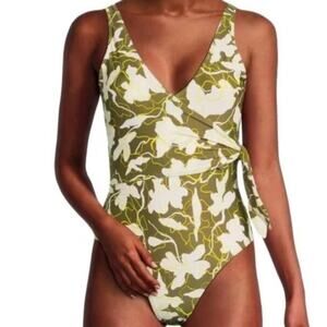 TANYA TAYLOR Women's Kelly Wrap One Piece Swimsuit Moss Green XS NWT
